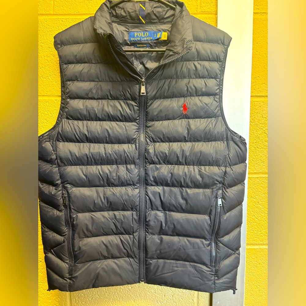 POLO RALPH LAUREN.  Navy blue zippered vest with pockets.  Like new.